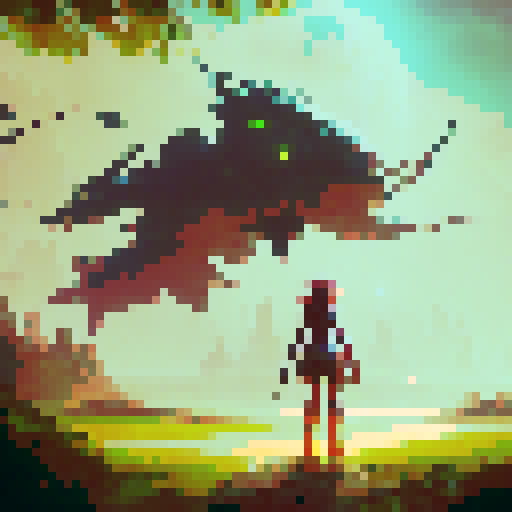 1 girl, wielding a glowing sword, surrounded by lush greenery, standing on a moss-covered stone bridge, with a majestic castle looming in the distance, all in a vibrant and ethereal fantasy RPG style