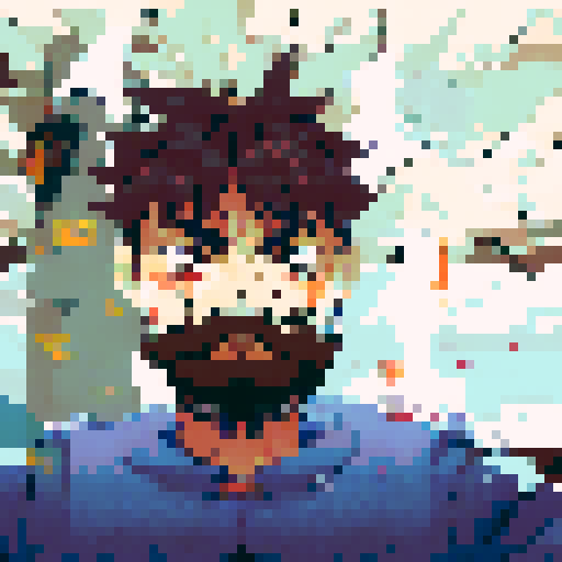 anime-style character portrait, Indian eyes, intricate pixel art details, close-up, simple background