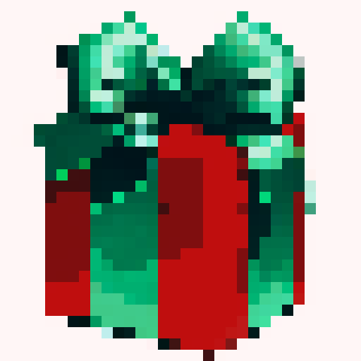 Christmas present, Bold black outline, 32x32, pixel art, video game badge