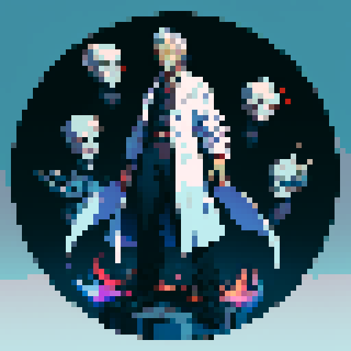 A full body character, an evil doctor wearing a lab coat