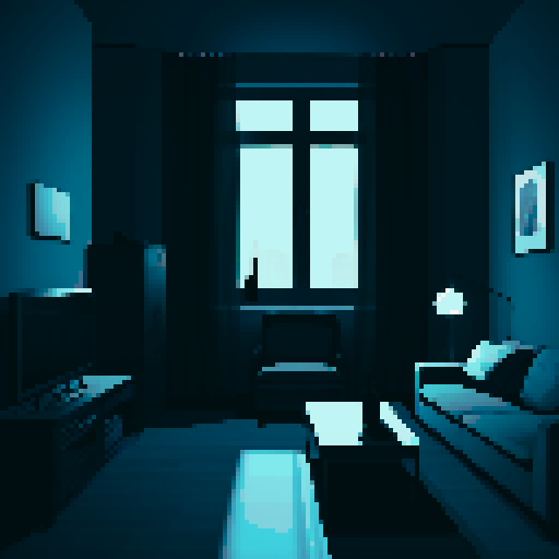 dark city apartment interior at night, melancholy, depressed, lonely man's apartment, sadness, dimly lit