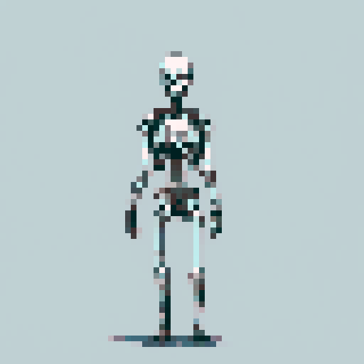 A standing alien skeleton