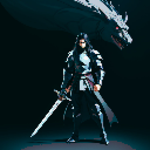 full-body image, male knight, man in black armor, giant sword, long black hair, sexy, male dark knight, giant sword, huge long sword, long hair