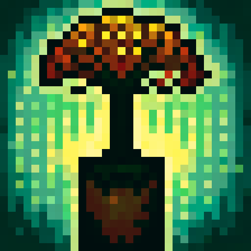 tree stump enemy, game icon, 32x32 pixel art, sRGB, skill art, close up, portrait, gnarled roots, moss-covered surface, menacing expression, glowing eyes, sharp thorns, eerie shadows, weathered texture