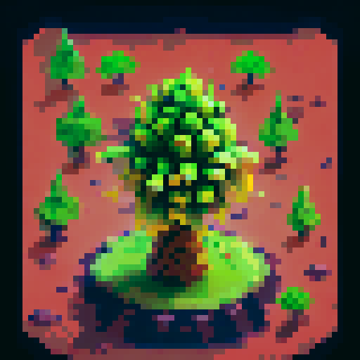 Giant Pineapple tree. Isometric view, set at night. With little baby pineapple saplings around.