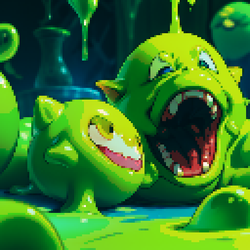 hungry slime, gelatinous slime, slime monster, mouth open, hungry