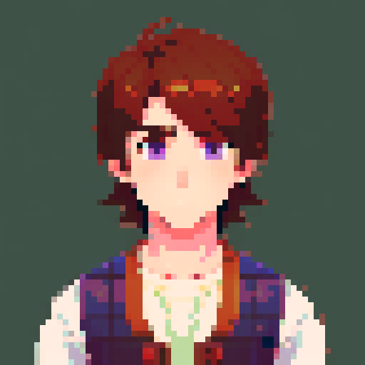 portrait, sprite art, character art, stardew valley, young man, depressed, medium length hair, neutral, normal, sad
