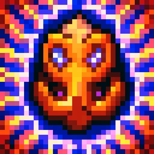 Orange, symmetrical, octopus tentacles curling inwards, vibrant colors, pixelated texture, 32x32 game icon, sRGB palette, skillfully crafted, close-up view, portrait style