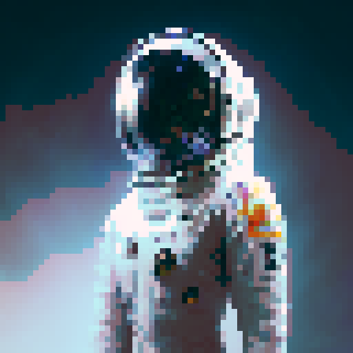 Androgynous astronaut in a clear helmet, wearing a sleek, futuristic sci-fi space suit adorned with intricate, metallic armor pieces reminiscent of a fantasy RPG