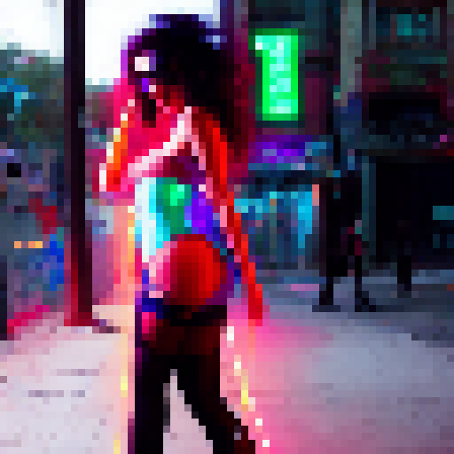 Red lipstick, fishnet stockings, neon lights, and graffiti art-inspired, create an image of a seductive girl in a modern urban setting.