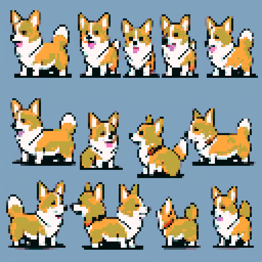 9 cute corgi dog sprites 