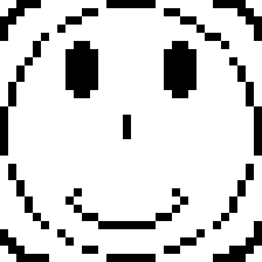 Smiley face with black and white color only, with a 2 pixel frame on outside