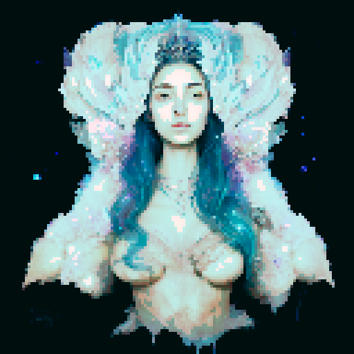 Create a close-up image of a mermaid with a crown in a medieval dark style, with her face partially submerged underwater. Half of her face is above the water's surface, revealing her beautiful features. The crown should have an ethereal, shimmering quality, adding to her majestic presence.