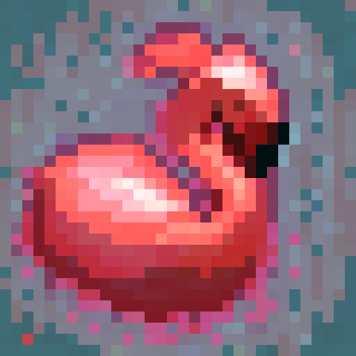 Feathered, pink flamingo with a slender neck, captured in close-up portrait, skillfully rendered in 32x32 pixel art with a graffiti-style twist