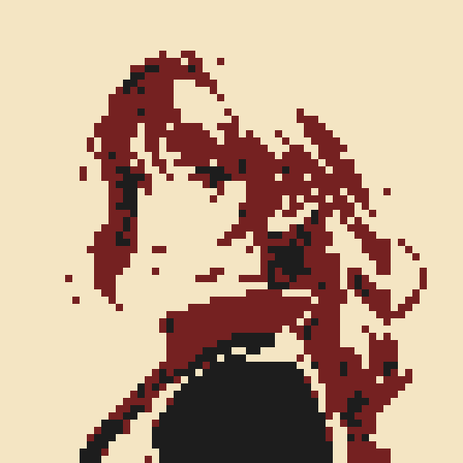 cute character with light hair, dark hair tips in pixel art style, sRGB