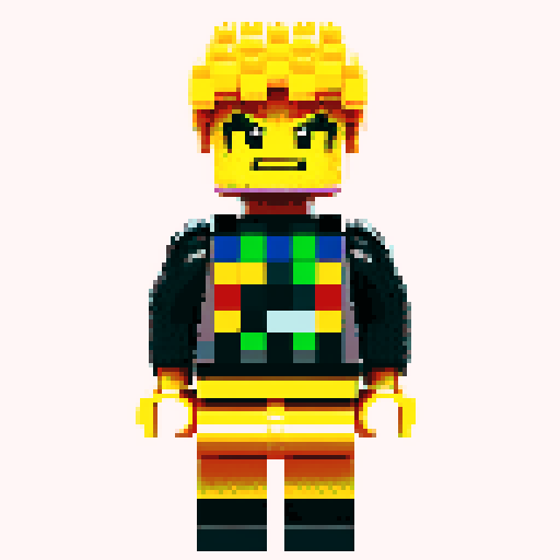 pixelated lego minifigures, vibrant colors, blocky construction, retro video game aesthetic, 8-bit graphics, square-shaped bricks, tiny details, mosaic-like patterns, iconic lego smile, isometric perspective, dynamic poses, imaginative scenes, textured surfaces, pixel art shading, crisp edges, vibrant sRGB palette