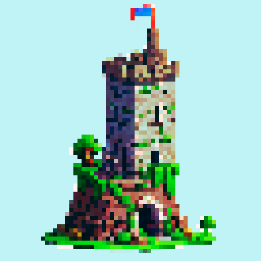 Derelict chunk of a stone and metal wizard's tower