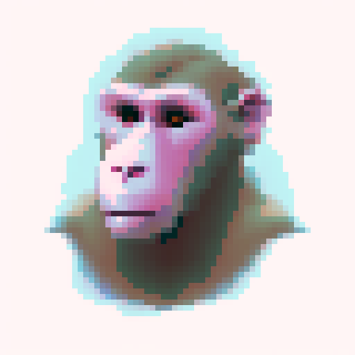 A pixelated Macaque Sleeping while looking at the camera