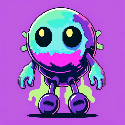 Small glowing slime-shaped soul, with three interlocking gears behind it. on a solid color background so I can easily remove the background
