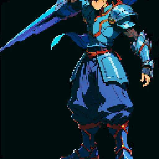 Xenogears-inspired male character, pixel art sprite, detailed armor, neutral pose, neutral facial expression, sRGB palette