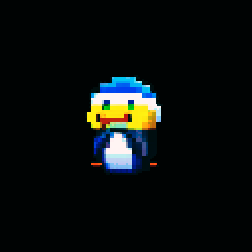pixel art, sRGB, large wooden sign, "Welcome to DemoPenguin"