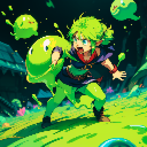 slime slamming into a hero, impact, splattering