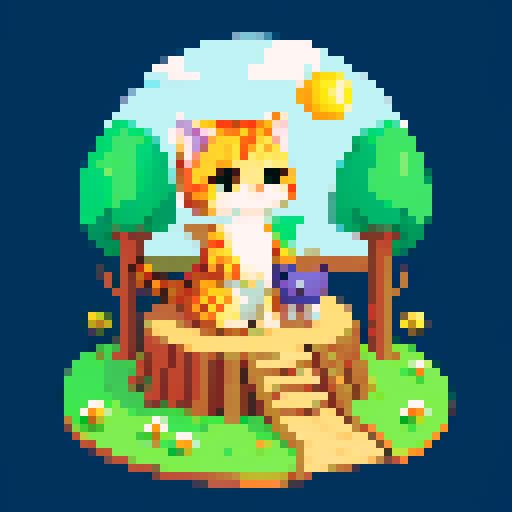 children's fairy tale illustration with  sitting colofull cat, flat style