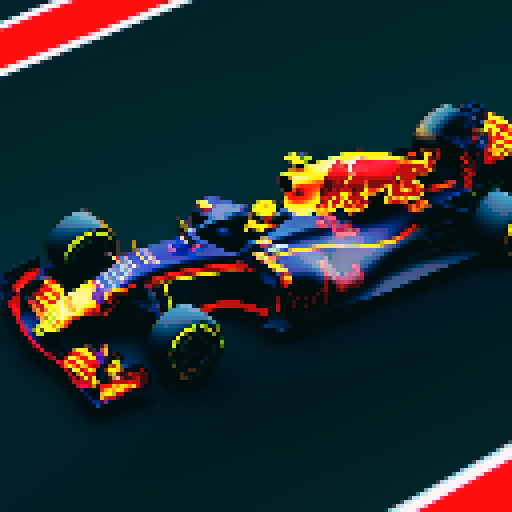 Red bull formula 1 car on race track, full car in view, 512x512 resolution, close up