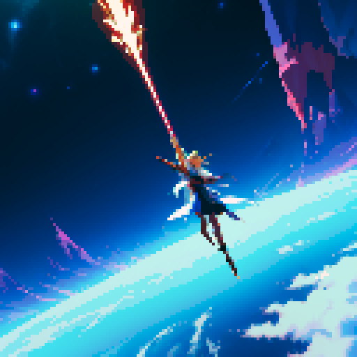 Heroes descend from the sky in a beam of light.