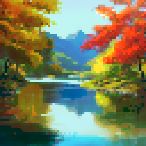 boat in the river, serene water reflecting vibrant autumn foliage, set against a breathtaking landscape portrait