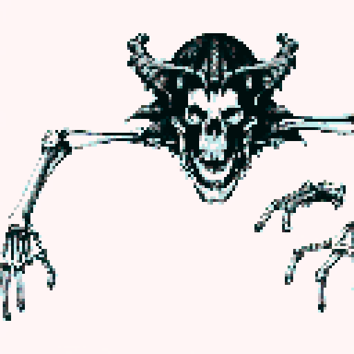 Skeleton monster grabbing with its bone hands, white background, high contrast, black and white only palette