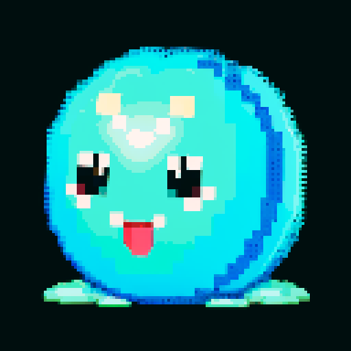 A larger, dazzling slime with a body made of semi-transparent, glittering gemstones. It has bright, sparkling eyes and a joyful smile, with light reflecting off its facets. No background.

