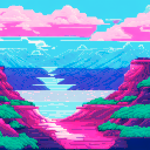 surfing pink colors, overlooking a volcano
