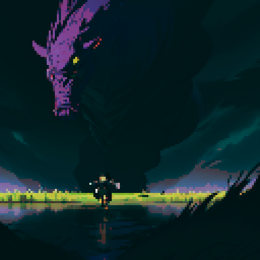 a child run away from a black clouds that follow him, in a swamp, dark color with domination of purple and green