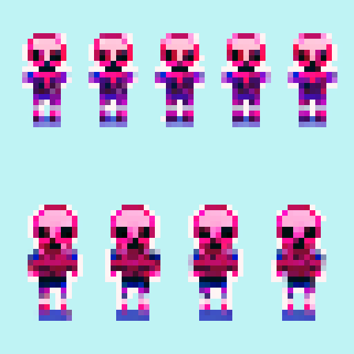 skull character sprite set, running animation, pixel art, sRGB