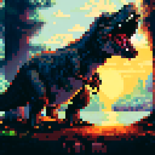 a T-rex running around the forest for meat