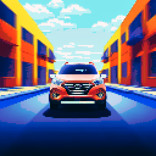 Photorealistic, centered Hyundai Tucson in a three quarter view, right wheel in front, clean background, pixel art style with sRGB colors
