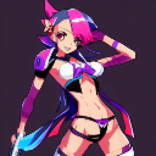 Miss Fortune, clad in a revealing outfit, strikes a seductive pose while gripping her firearm, all rendered in the vibrant and dynamic anime style.