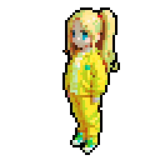 Make this a little blonde girl in 16 bit animation style identical to the reference image