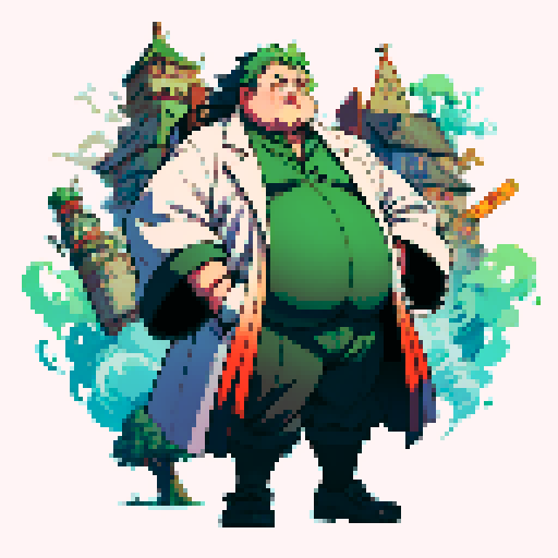 fat mad scientist fat facing left full-body image