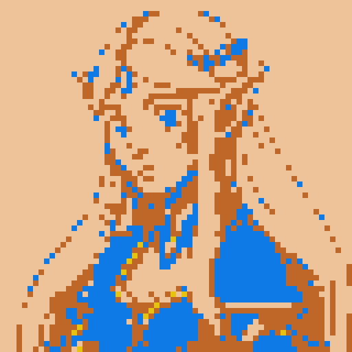 female elf, long blonde hair, blue eyes, shoulders up, pixel art, sRGB