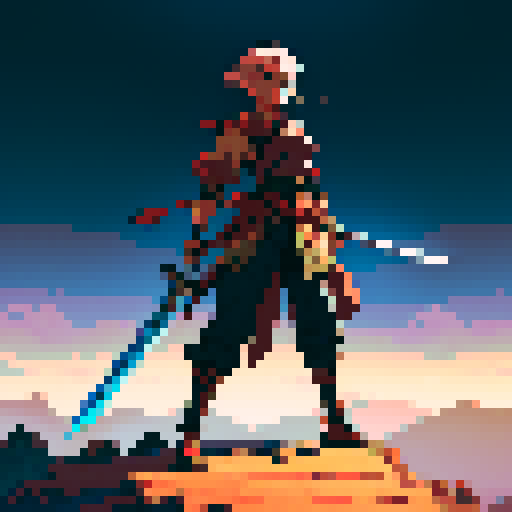 Full body image of a Warrior facing left with sword out. Ready to fight.