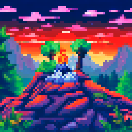 rock outcropping with campfire under