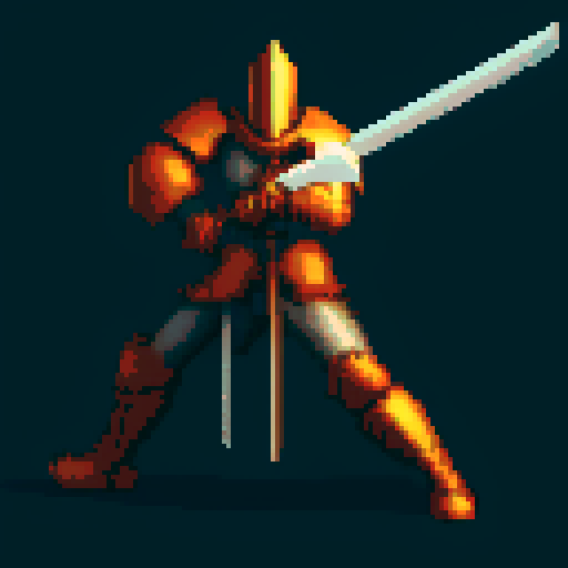 redraw this pixel art picture of a human male knight swinging a great sword with both hands in multiple poses
