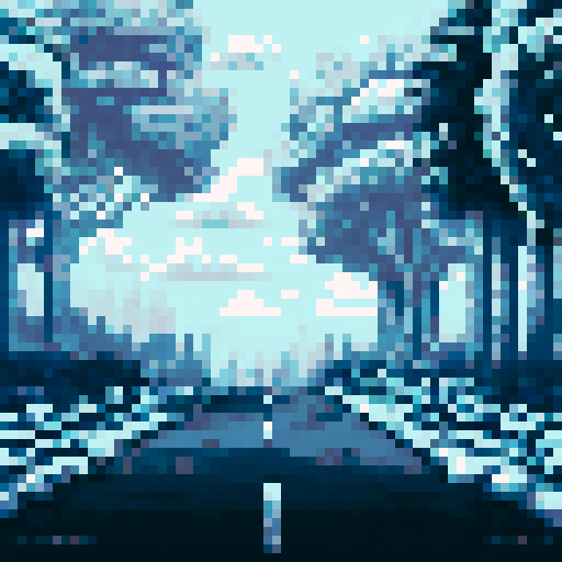 black and white picture of the road and there are white trees around the road, view from the road