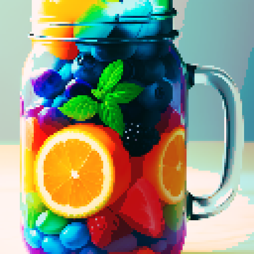 mason jar with rainbow drink and fruits inside