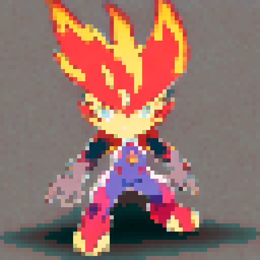 Burning with fury, a fiery humanoid strides forward, its blazing body flickering with orange and red flames, captured in anime-style animation frames.