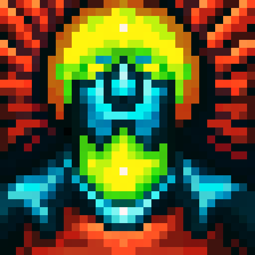 delirious expression, pixelated face, vibrant colors, intense gaze, detailed features, exaggerated emotions, skill symbol, 32x32 pixels, small canvas, sRGB color space, close-up shot, portrait orientation, game icon vibe