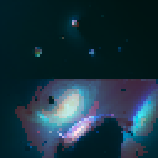 "Chromatic planet with rippling auroras, surrounded by tiny moons that spark like fireflies in the deep space abyss, rendered in a whimsical, painterly style."