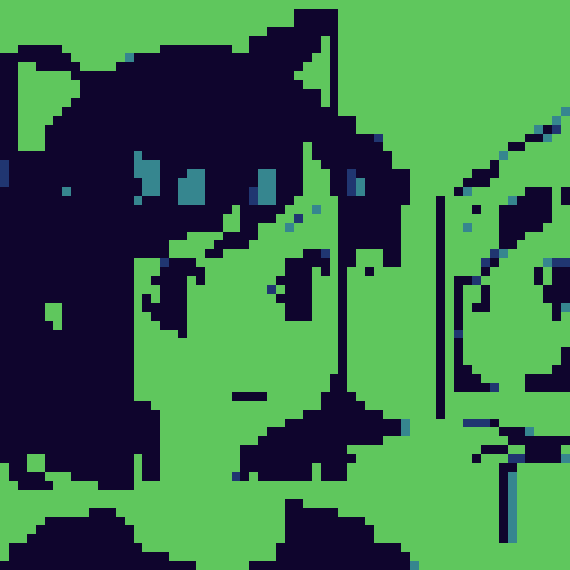simple anime girl, short hair, pixel art, old computer screen style, sRGB